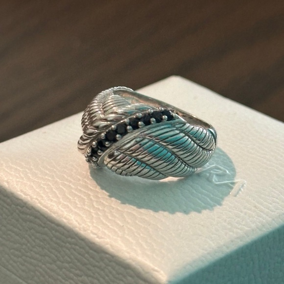 Judith Ripka Sculptured Sterling Silver Ring Dark Blue Sapphire Stones Size 6 - Picture 5 of 6